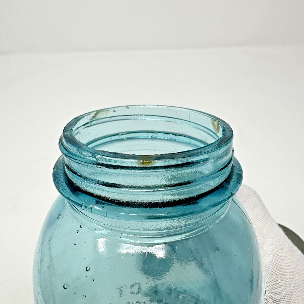 Ball "Perfect Mason" Quart Zinc Top w/Porcelain Liner 1910-1923 #4 Light Blue - Picture 15 of 16